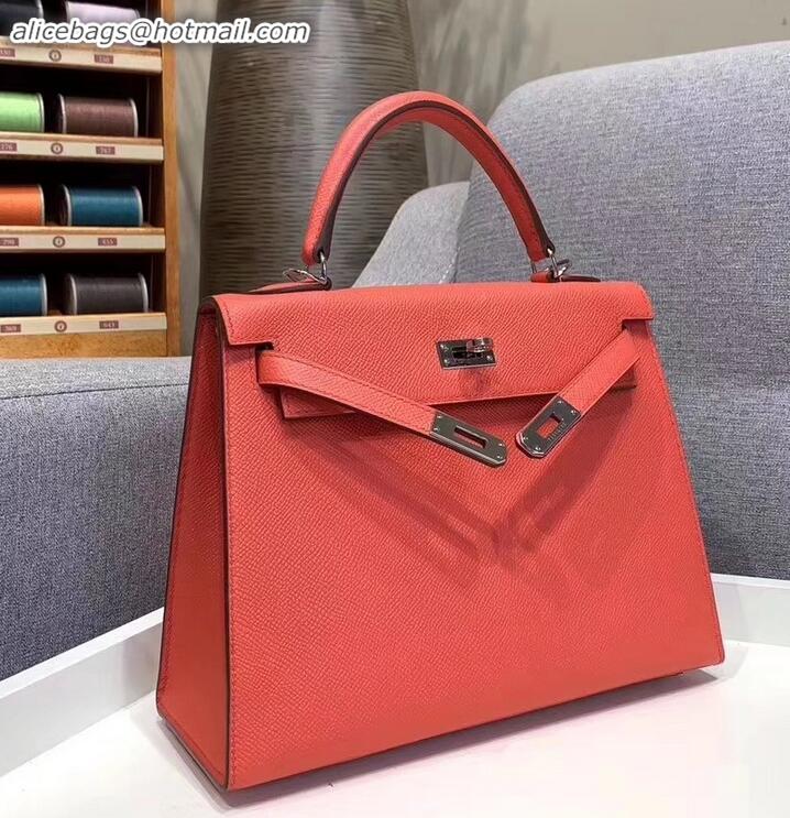 Luxurious Hermes Kelly 25cm Bag in Original Epsom Leather H091420 Salmon Red