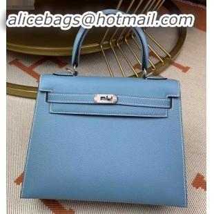 Duplicate Hermes Kelly 25cm Bag in Original Epsom Leather H091420 Denim Blue