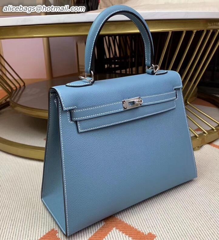 Duplicate Hermes Kelly 25cm Bag in Original Epsom Leather H091420 Denim Blue