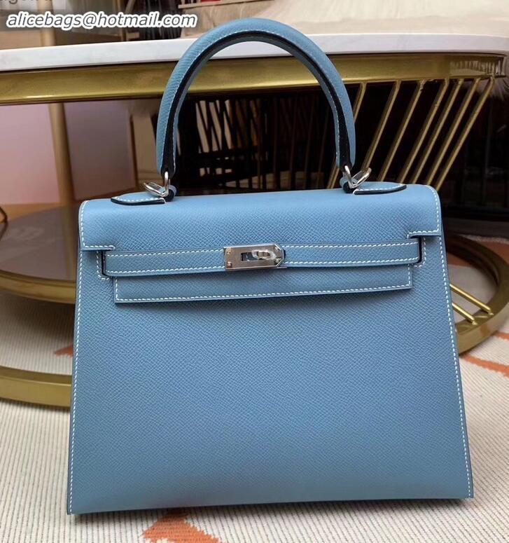 Duplicate Hermes Kelly 25cm Bag in Original Epsom Leather H091420 Denim Blue