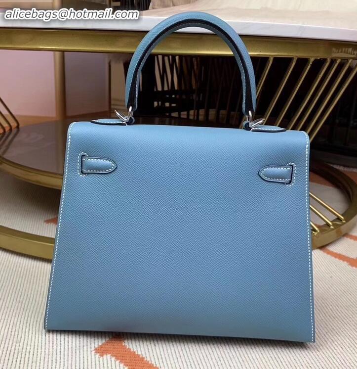 Duplicate Hermes Kelly 25cm Bag in Original Epsom Leather H091420 Denim Blue