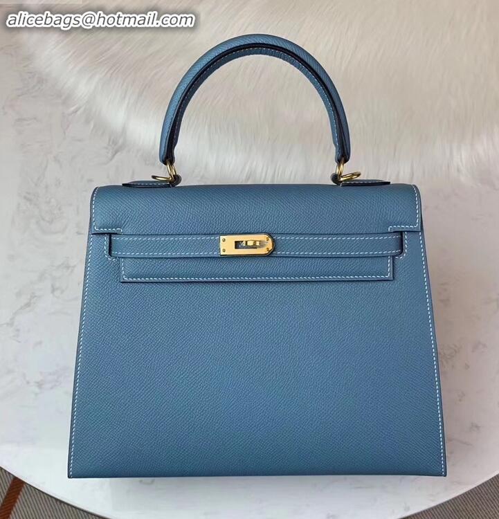 Duplicate Hermes Kelly 25cm Bag in Original Epsom Leather H091420 Denim Blue