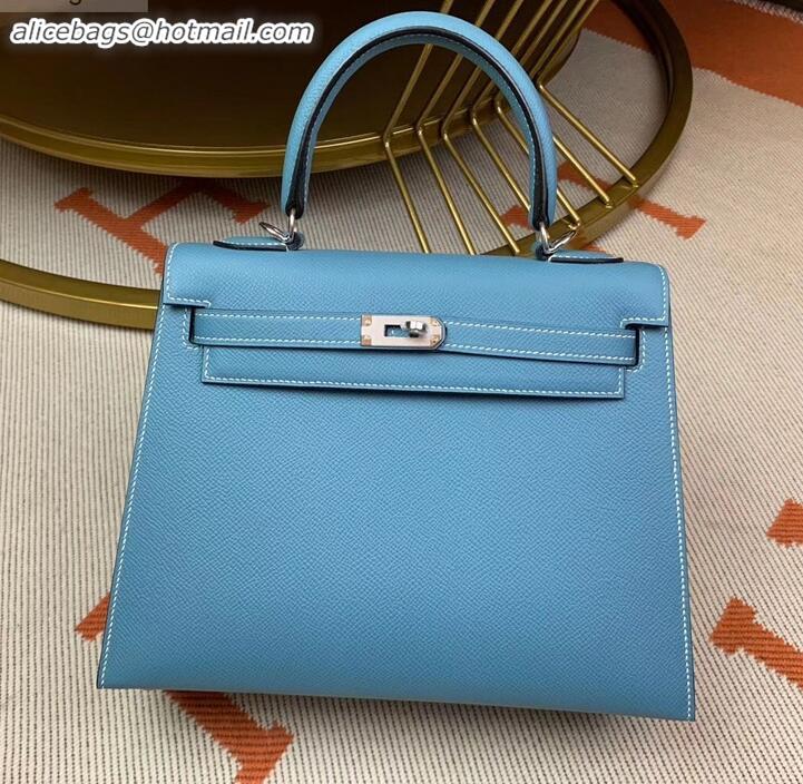 Discount Hermes Kelly 25cm Bag in Original Epsom Leather H091420 Sky Blue