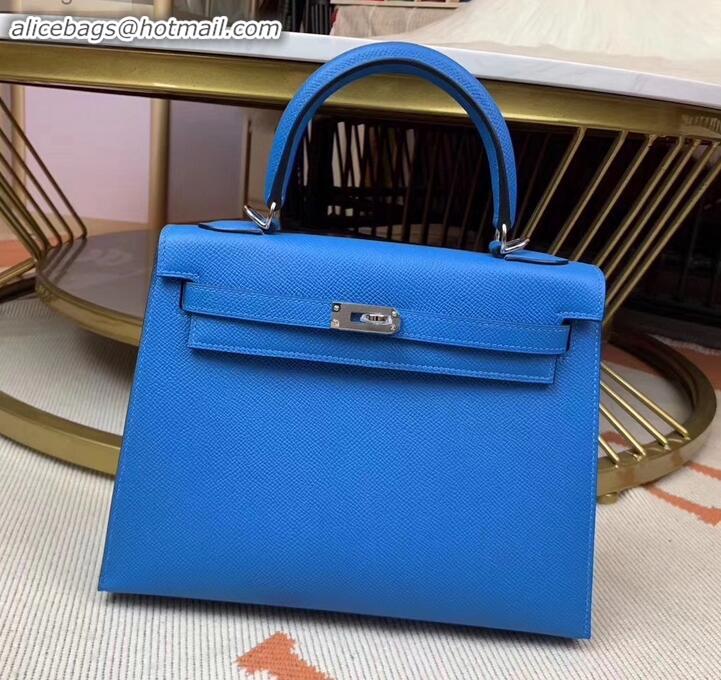 Good Quality Hermes Kelly 25cm Bag in Original Epsom Leather H091420 Light Blue