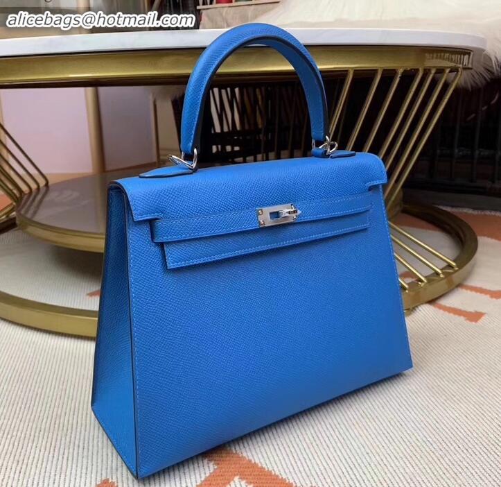 Good Quality Hermes Kelly 25cm Bag in Original Epsom Leather H091420 Light Blue