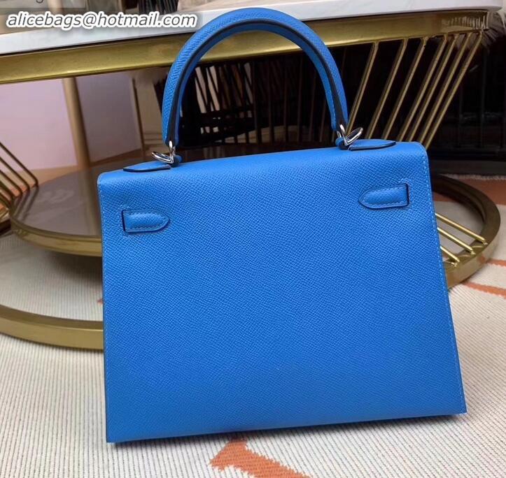 Good Quality Hermes Kelly 25cm Bag in Original Epsom Leather H091420 Light Blue