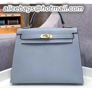 Grade Hermes Kelly 25cm Bag in Original Epsom Leather H091420 Baby Blue