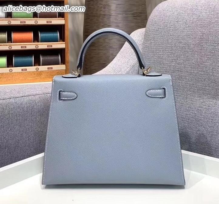 Grade Hermes Kelly 25cm Bag in Original Epsom Leather H091420 Baby Blue