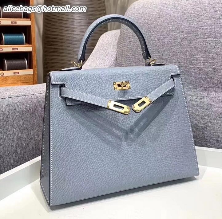 Grade Hermes Kelly 25cm Bag in Original Epsom Leather H091420 Baby Blue