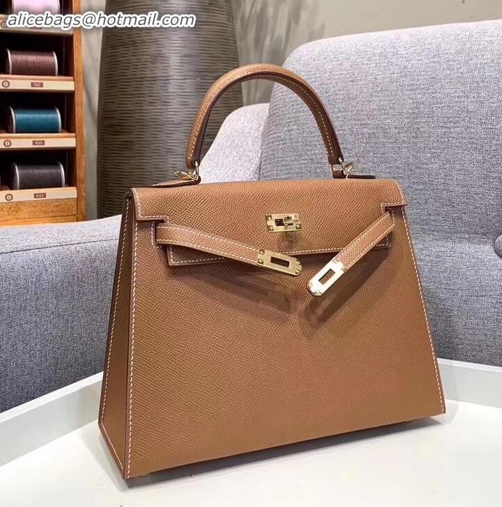 Duplicate Hermes Kelly 25cm Bag in Original Epsom Leather H091420 Brown