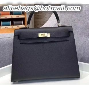 Cheap Design Hermes Kelly 25cm Bag in Original Epsom Leather H091420 Black