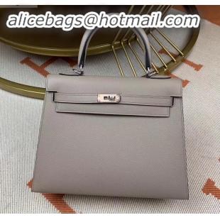 Grade Hermes Kelly 25cm Bag in Original Epsom Leather H091420 Light Gray