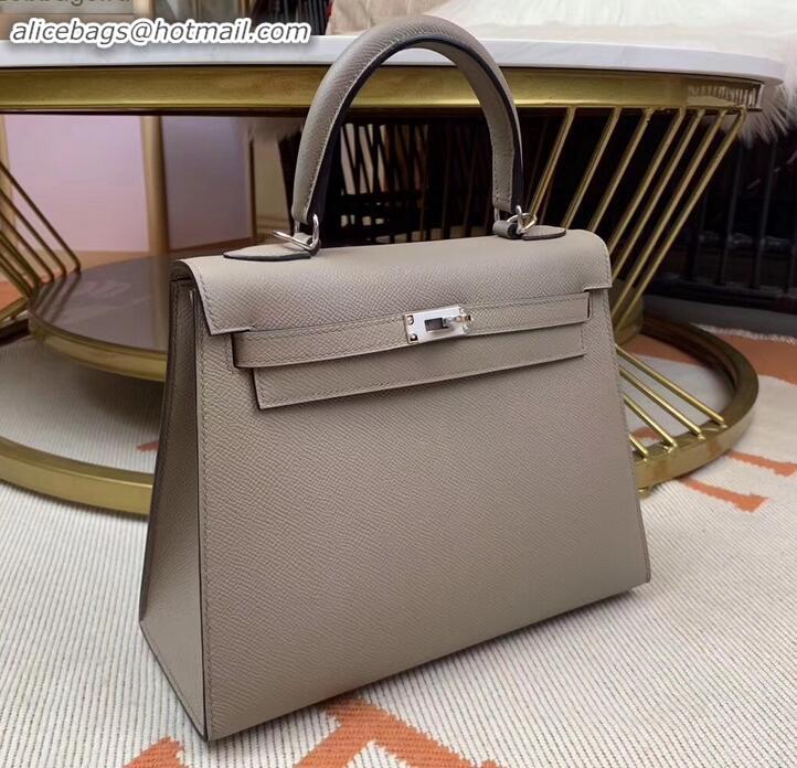 Grade Hermes Kelly 25cm Bag in Original Epsom Leather H091420 Light Gray