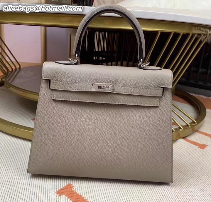 Grade Hermes Kelly 25cm Bag in Original Epsom Leather H091420 Light Gray