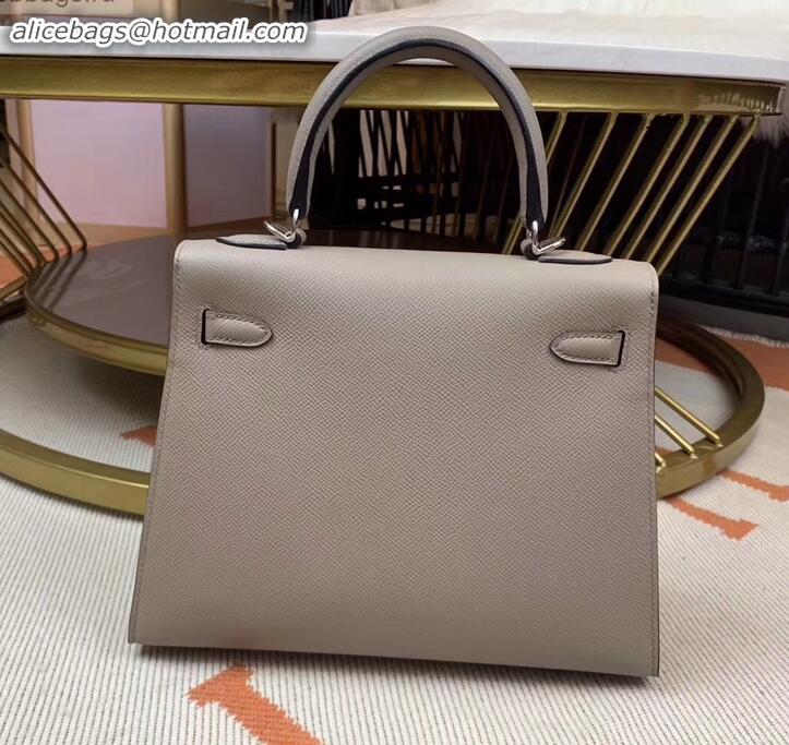 Grade Hermes Kelly 25cm Bag in Original Epsom Leather H091420 Light Gray