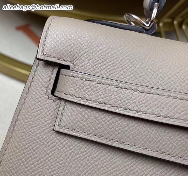 Grade Hermes Kelly 25cm Bag in Original Epsom Leather H091420 Light Gray