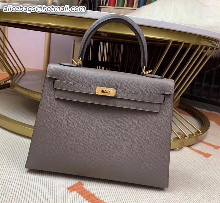 Duplicate Hermes Kelly 25cm Bag in Original Epsom Leather H091420 Gray