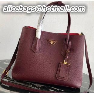 Duplicate Prada Grained Leather Double Medium Tote Bag 1BG775/1BG008 Burgundy