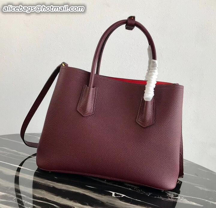 Duplicate Prada Grained Leather Double Medium Tote Bag 1BG775/1BG008 Burgundy