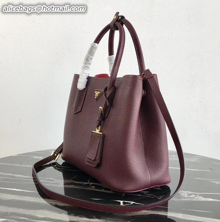 Duplicate Prada Grained Leather Double Medium Tote Bag 1BG775/1BG008 Burgundy