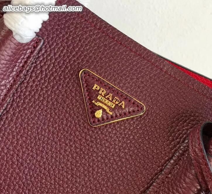 Duplicate Prada Grained Leather Double Medium Tote Bag 1BG775/1BG008 Burgundy