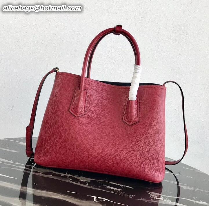 Stylish Prada Grained Leather Double Medium Tote Bag 1BG775/1BG008 Red