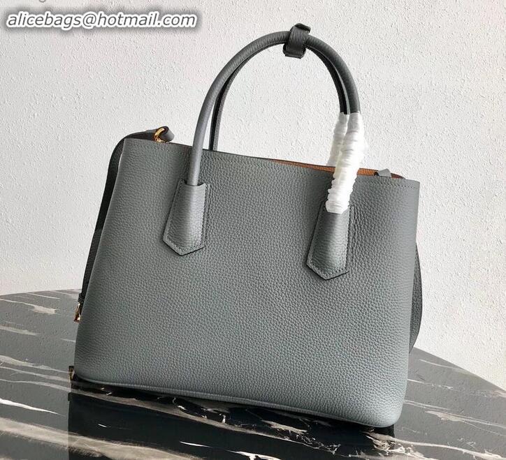 Stylish Prada Grained Leather Double Medium Tote Bag 1BG775/1BG008 Gray