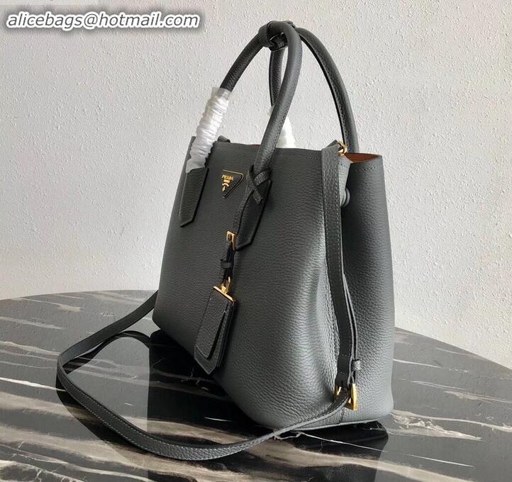 Stylish Prada Grained Leather Double Medium Tote Bag 1BG775/1BG008 Gray