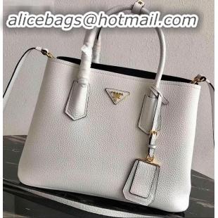 Buy Duplicate Prada Grained Leather Double Medium Tote Bag 1BG775/1BG008 White