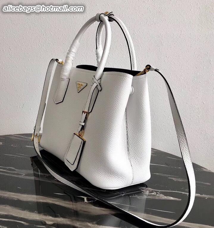 Buy Duplicate Prada Grained Leather Double Medium Tote Bag 1BG775/1BG008 White