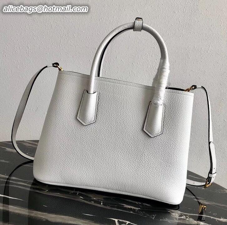 Buy Duplicate Prada Grained Leather Double Medium Tote Bag 1BG775/1BG008 White