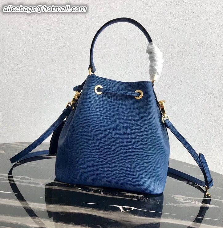 Cheapest Prada Saffiano Leather Bucket Bag 1BZ032 Blue