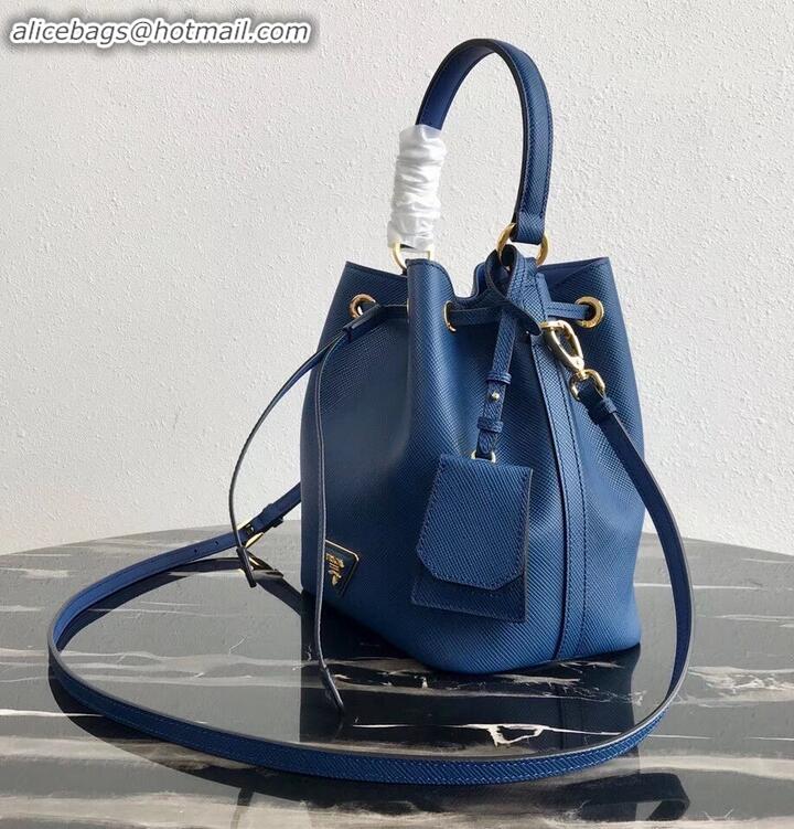 Cheapest Prada Saffiano Leather Bucket Bag 1BZ032 Blue