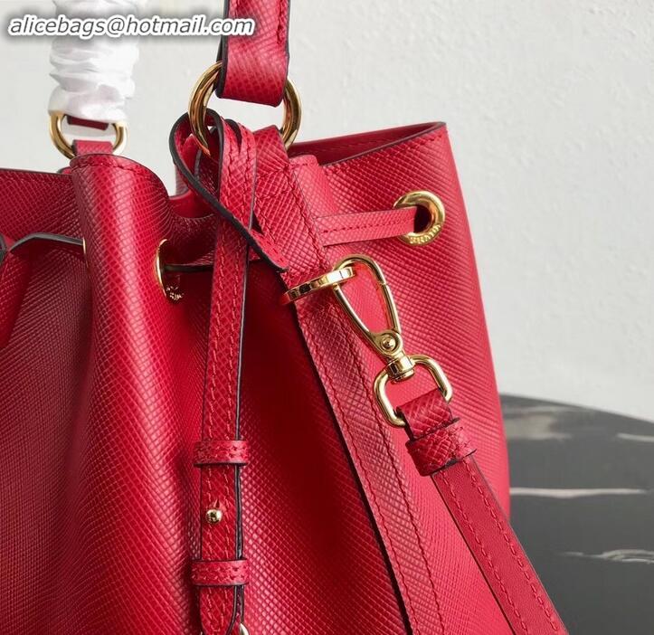 Purchase Prada Saffiano Leather Bucket Bag 1BZ032 Red