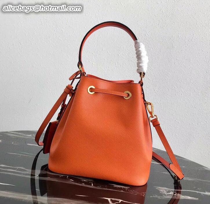 Top Grade Prada Saffiano Leather Bucket Bag 1BZ032 Orange