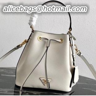 Top Grade Prada Saffiano Leather Bucket Bag 1BZ032 White