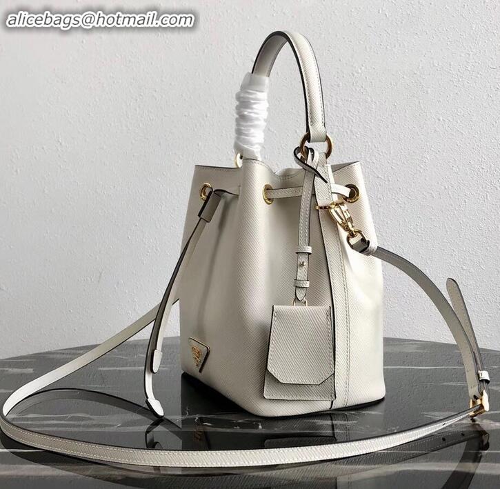 Top Grade Prada Saffiano Leather Bucket Bag 1BZ032 White