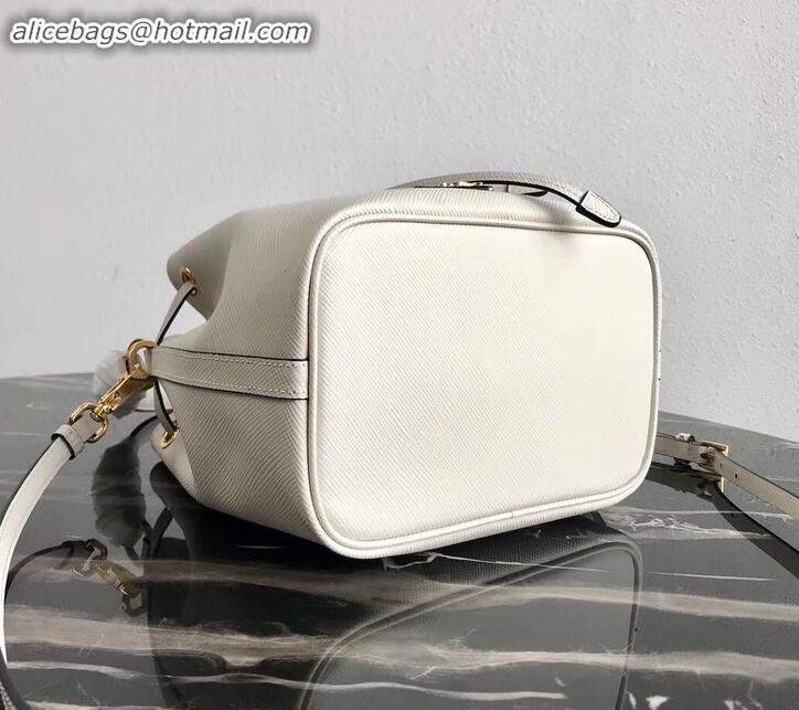 Top Grade Prada Saffiano Leather Bucket Bag 1BZ032 White