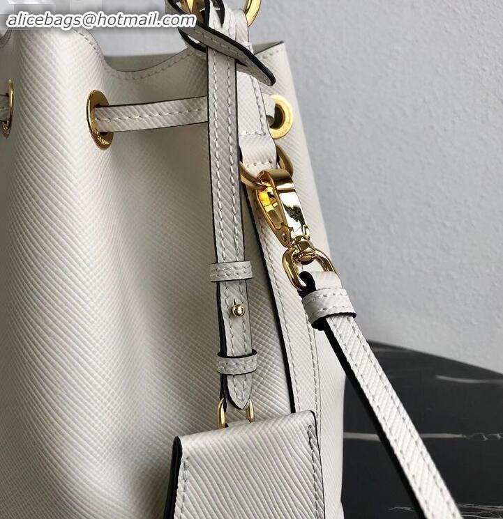 Top Grade Prada Saffiano Leather Bucket Bag 1BZ032 White