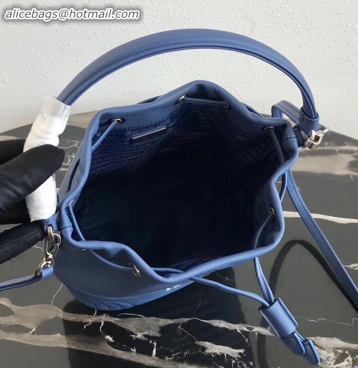 Classic Prada Leather Bucket Bag 1BH038 Blue