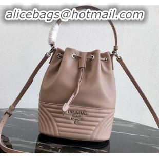 Durable Prada Leather Bucket Bag 1BH038 Nude