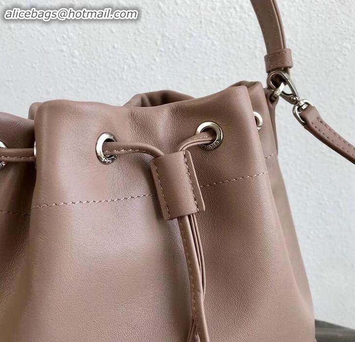 Durable Prada Leather Bucket Bag 1BH038 Nude