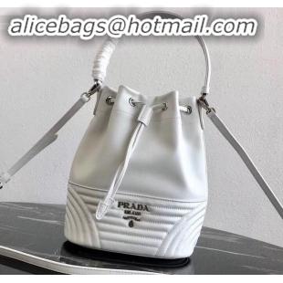 Top Design Prada Leather Bucket Bag 1BH038 White