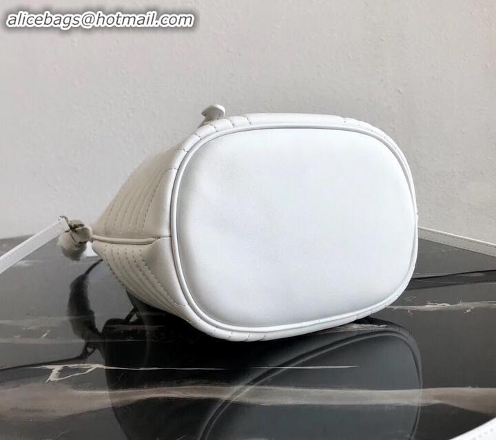 Top Design Prada Leather Bucket Bag 1BH038 White