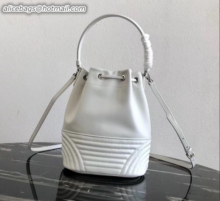 Top Design Prada Leather Bucket Bag 1BH038 White