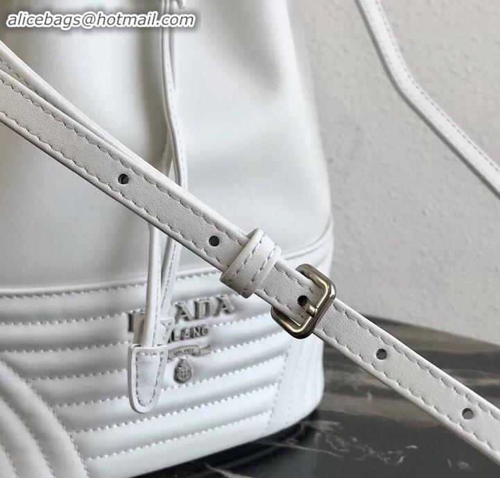 Top Design Prada Leather Bucket Bag 1BH038 White