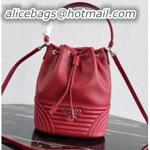 Pretty Style Prada Leather Bucket Bag 1BH038 Red