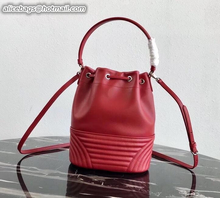 Pretty Style Prada Leather Bucket Bag 1BH038 Red