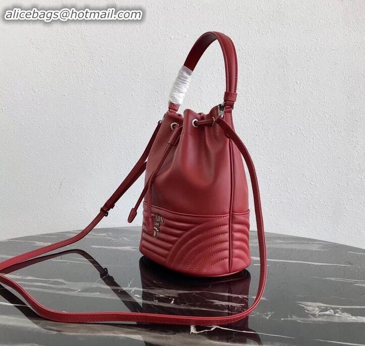 Pretty Style Prada Leather Bucket Bag 1BH038 Red