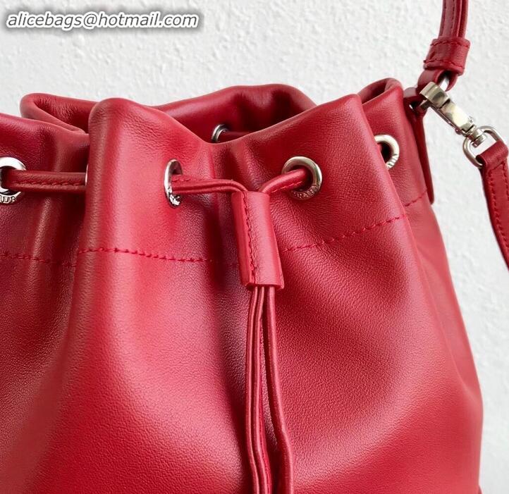 Pretty Style Prada Leather Bucket Bag 1BH038 Red